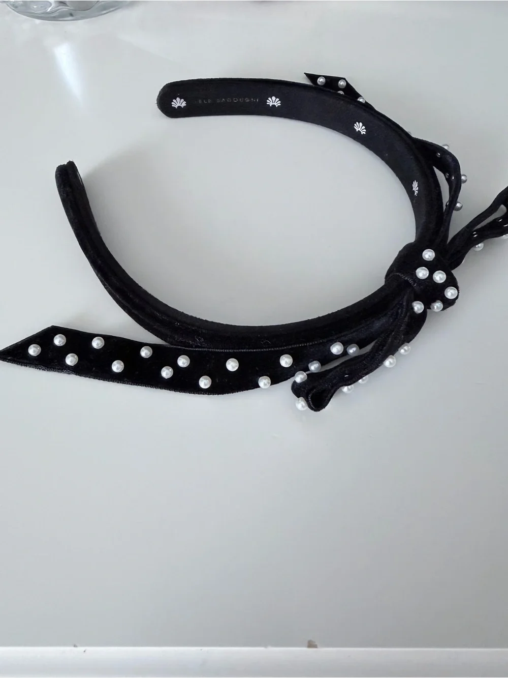 Lele Sadoughi Bardot Black Pearl-Embellished Velvet Headband